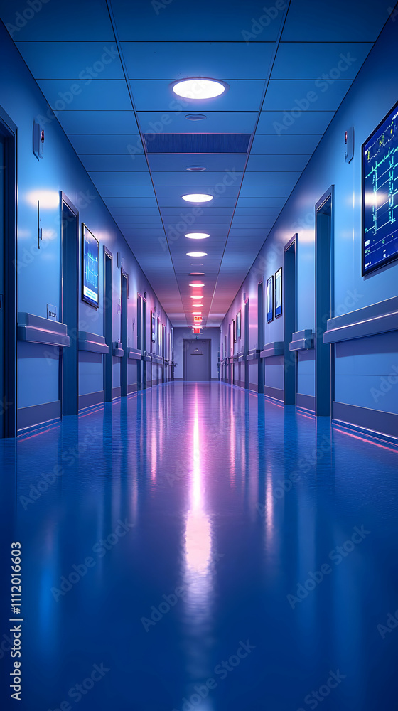 Hospital Corridor: Sterile, Blue, Calm Hospital Corridor: Sterile, Blue, Calm
