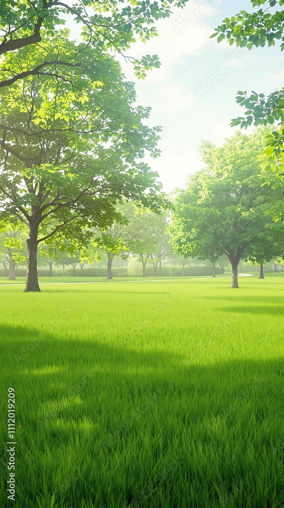 Lush green lawn with a few trees in the background , natural, outdoors, trees Lush green lawn with a few trees in the background , natural, outdoors, trees