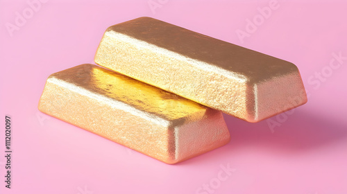 3D Render Gold Bars Pink Background Illustration