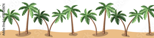 Tropical palms on the beach seamless border pattern. Vector seamless pattern. Graphic design for banner, web, print.