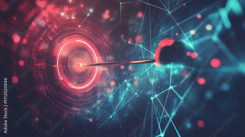 Obraz premium A dart hits the bullseye of a futuristic target.