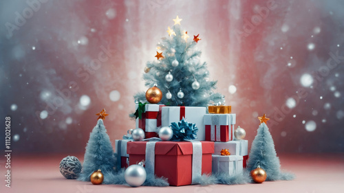 Bright and joyful Christmas celebration with decorated tree and colorful gifts in festive atmosphere