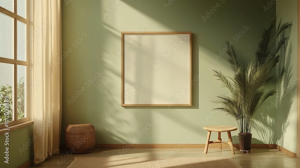 Minimalist green wall with framem mockup. Minimalist green wall with framem mockup.