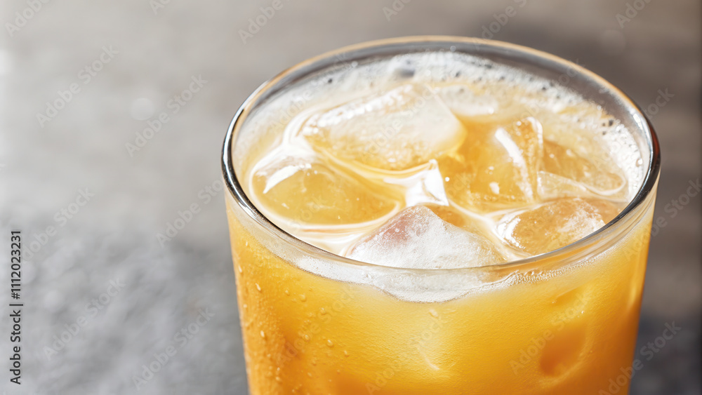 Refreshing Iced Orange Juice Glass on Rustic Surface Beverage Concept Refreshing Iced Orange Juice Glass on Rustic Surface Beverage Concept