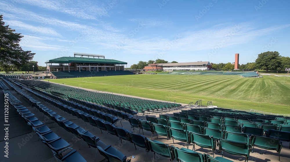 Fototapeta premium The empty stadium seats, a silent testament to the fans' absence, symbolized the void left by a lack of human connection and shared experience in the face of challenges
