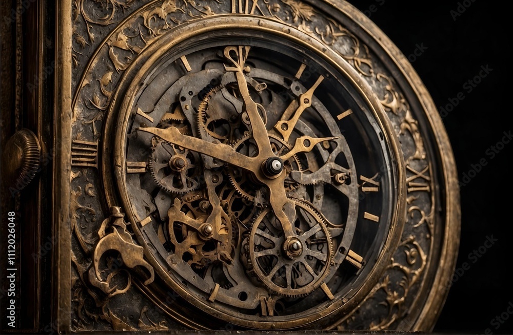 Obraz premium Clock mechanism made in the technique of toning. Vintage bronze clock