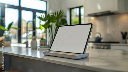 Wallpaper Mural Modern tablet on kitchen counter with sunlit window and plants Torontodigital.ca