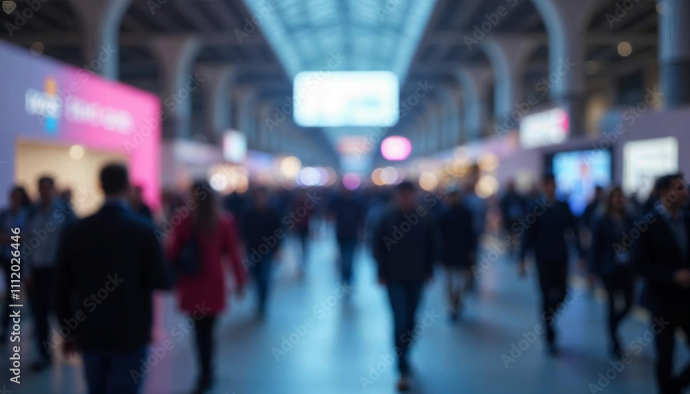 Background of an expo or convention with blurred individuals in an exposition hall Concept image for a international exhibition conference center corporate marketing or event fair Generative ai Background of an expo or convention with blurred individuals in an exposition hall Concept image for a international exhibition conference center corporate marketing or event fair Generative ai