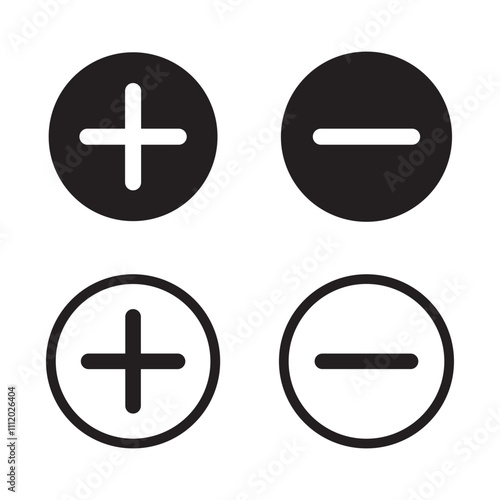 plus and minus vector icon, plus-minus math sign, positive and negative symbol, addition and subtraction sign, vector illustration on transparent background