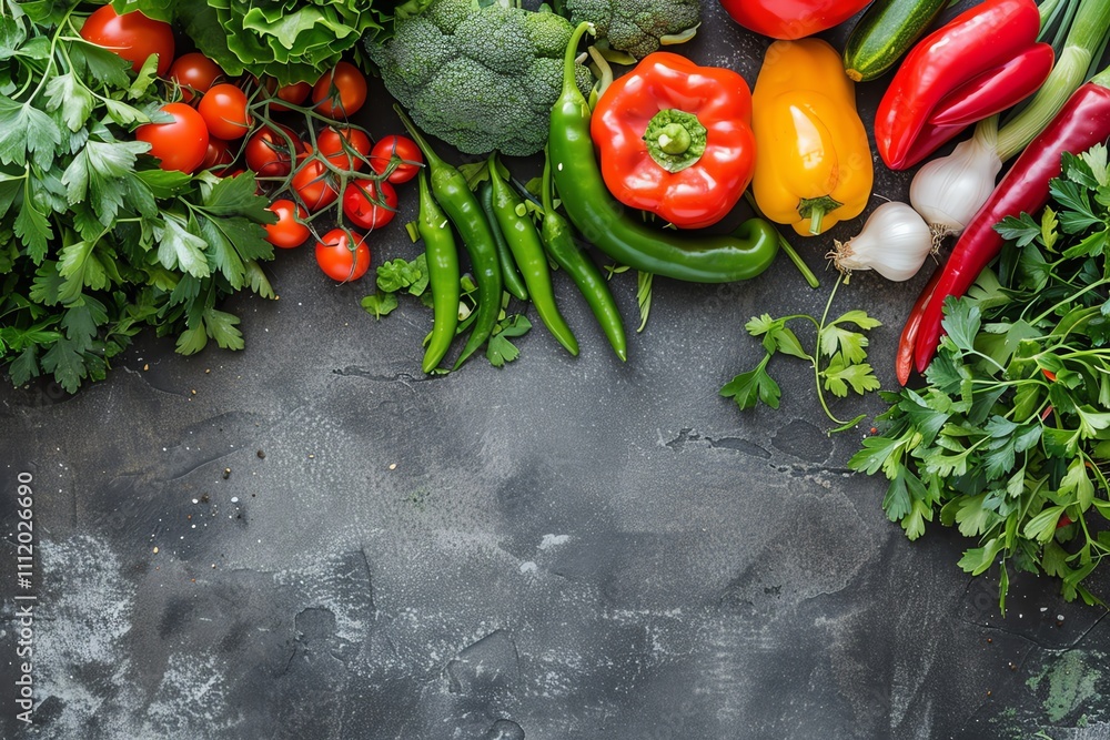 Fresh vegetables border on dark background. Fresh vegetables border on dark background.