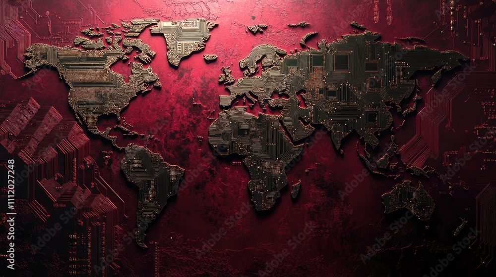 Naklejka premium Map on Red Background