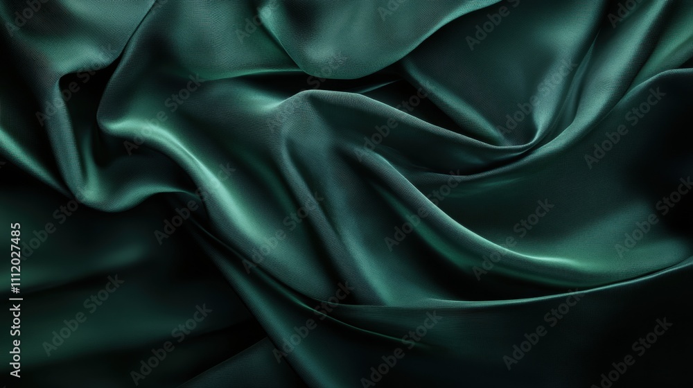 Fototapeta premium Luxurious emerald green satin fabric with smooth and elegant folds.