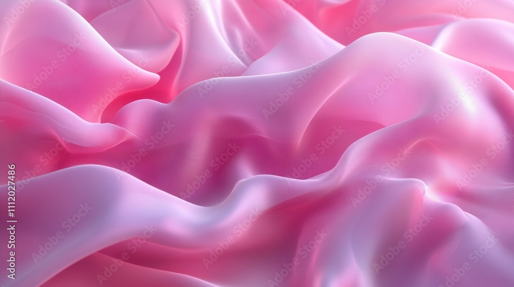 Obraz premium Silky pink fabric rippling in soft, fluid waves, creating a serene and elegant texture.