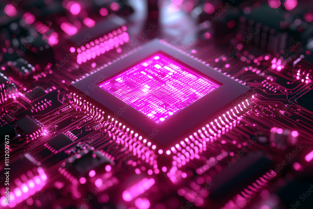 Obraz premium Pink Glowing 3D CPU Illustration