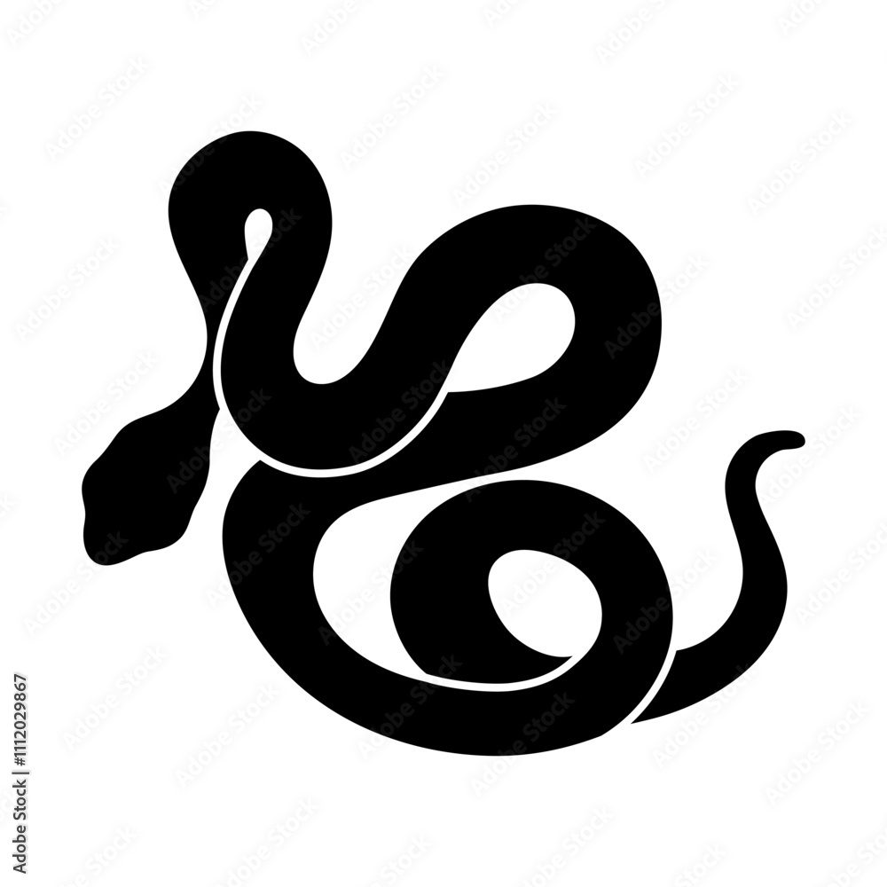 Black silhouette of snake. Reptile illustration. Clipart boa constrictor, cobra, grass snake, python Isolated on white background Black silhouette of snake. Reptile illustration. Clipart boa constrictor, cobra, grass snake, python Isolated on white background