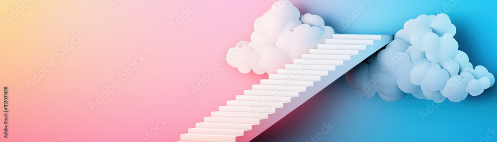 surreal dreamscape featuring staircase leading to fluffy clouds against vibrant gradient background. scene evokes sense of wonder and imagination surreal dreamscape featuring staircase leading to fluffy clouds against vibrant gradient background. scene evokes sense of wonder and imagination