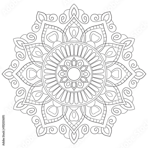 Simple circular pattern in the form of a mandala. Henna tatoo mandala. Mehndi style. Decorative pattern in oriental style. Coloring book page.