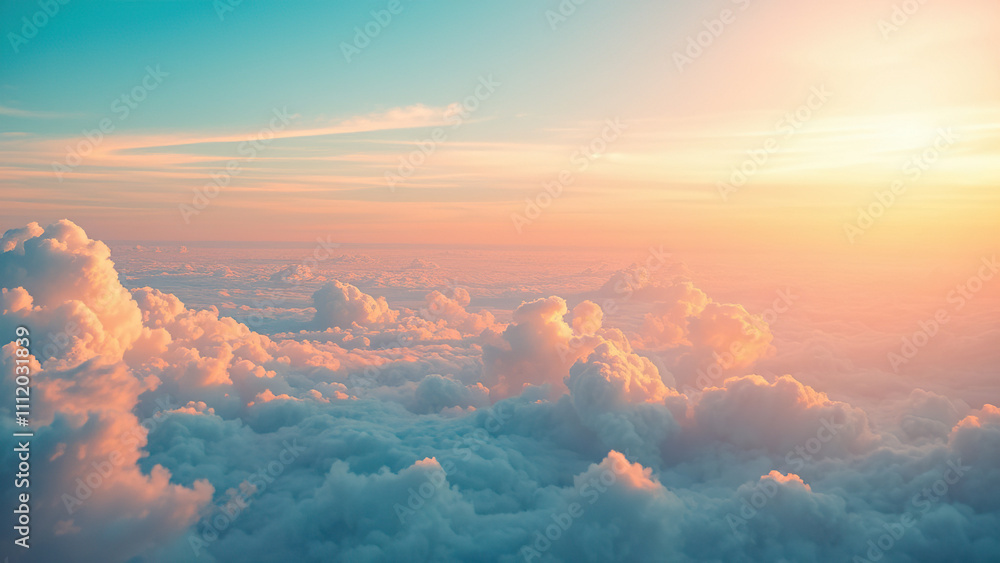 Sunset over vast expanse of blue sky with white clouds drifting lazily across the horizon, sunset, peaceful, serene, open sky. Sunset over vast expanse of blue sky with white clouds drifting lazily across the horizon, sunset, peaceful, serene, open sky.