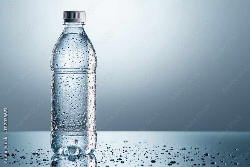 A close-up of a water bottle with condensation studio setting focused composition evoking freshness and thirst quenching in a minimalistic environment A close-up of a water bottle with condensation studio setting focused composition evoking freshness and thirst quenching in a minimalistic environment