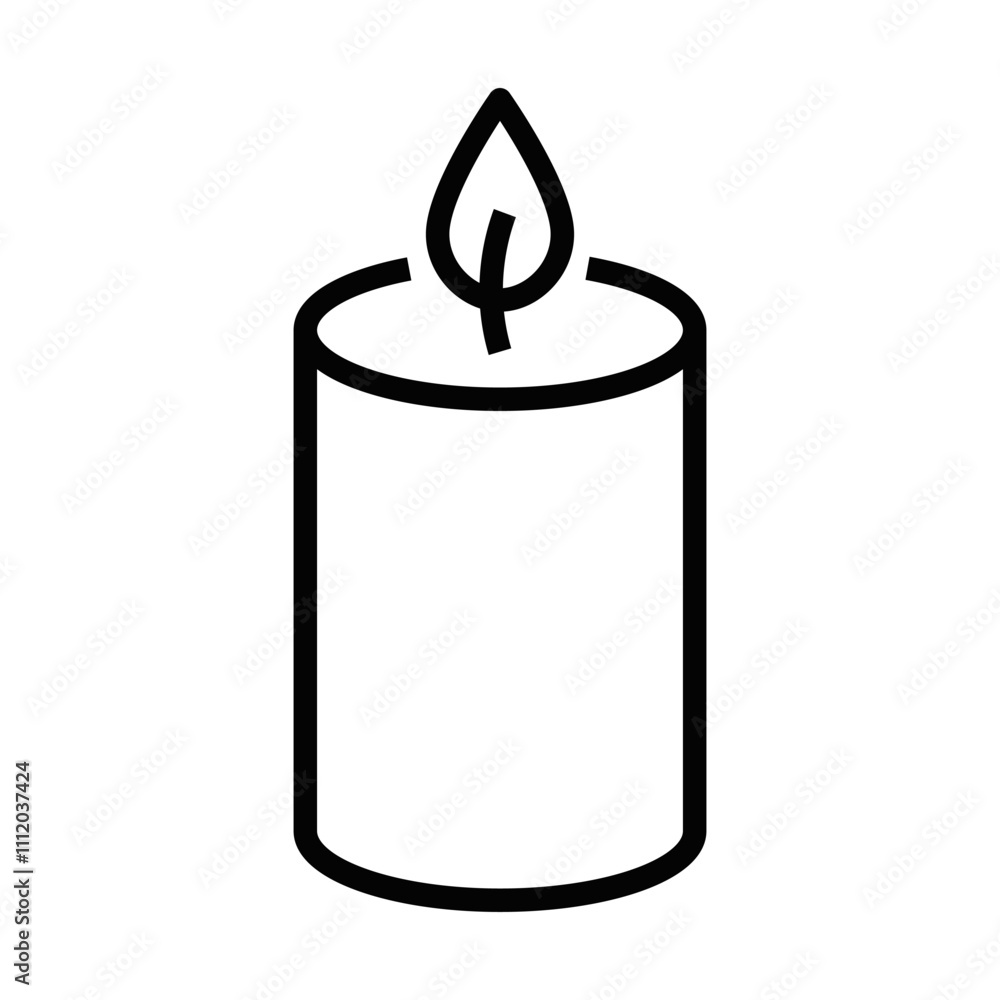 Outline icon of a burning candle with flame. Editable stroke.