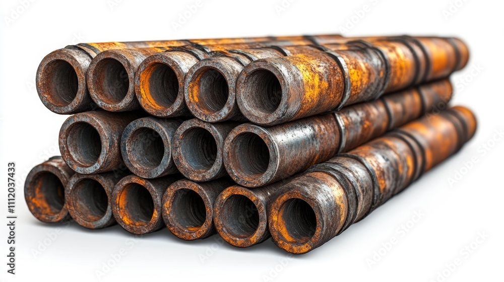 Stack of Industrial Pipes Isolated on White. Generative AI Stack of Industrial Pipes Isolated on White. Generative AI