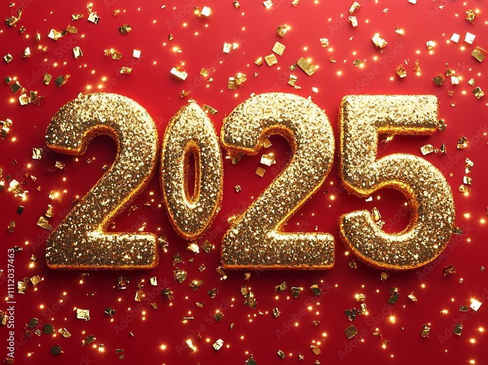 Happy New Year 2025 gold numbers on a red background
Happy New Year 2025 gold numbers on a red background