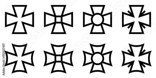 Maltese cross variations vector icons in outline style. Editable stroke.