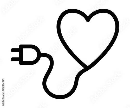 Heart shape connected to a power plug icon. Editable stroke.