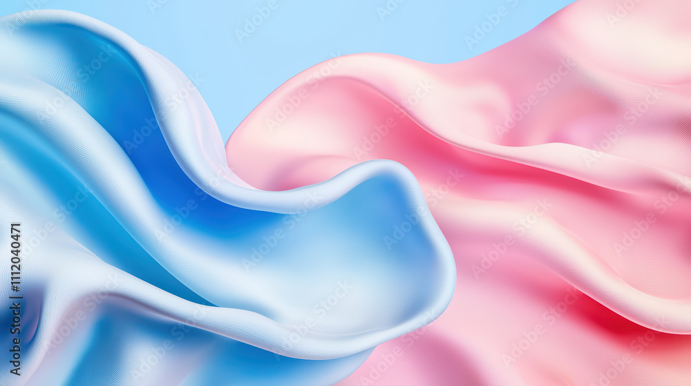 Soft flowing fabric waves in blue and pink colors create serene and vibrant atmosphere. gentle curves and smooth textures evoke sense of calm and elegance Soft flowing fabric waves in blue and pink colors create serene and vibrant atmosphere. gentle curves and smooth textures evoke sense of calm and elegance