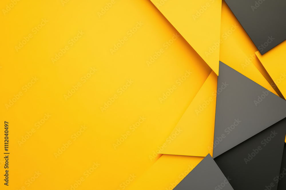 Bright yellow background with geometric shapes in black and gray, creating modern and dynamic composition. Ideal for design projects and creative presentations Bright yellow background with geometric shapes in black and gray, creating modern and dynamic composition. Ideal for design projects and creative presentations