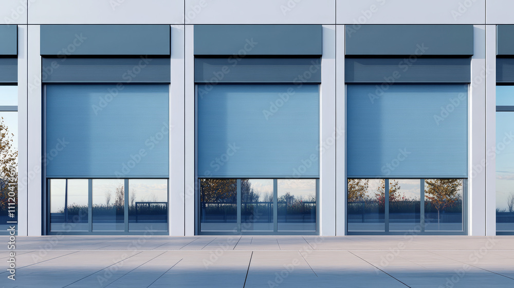 These outdoor fabric shutters are designed to cover the facade of a contemporary building, offering both privacy and sun protection. These outdoor fabric shutters are designed to cover the facade of a contemporary building, offering both privacy and sun protection.