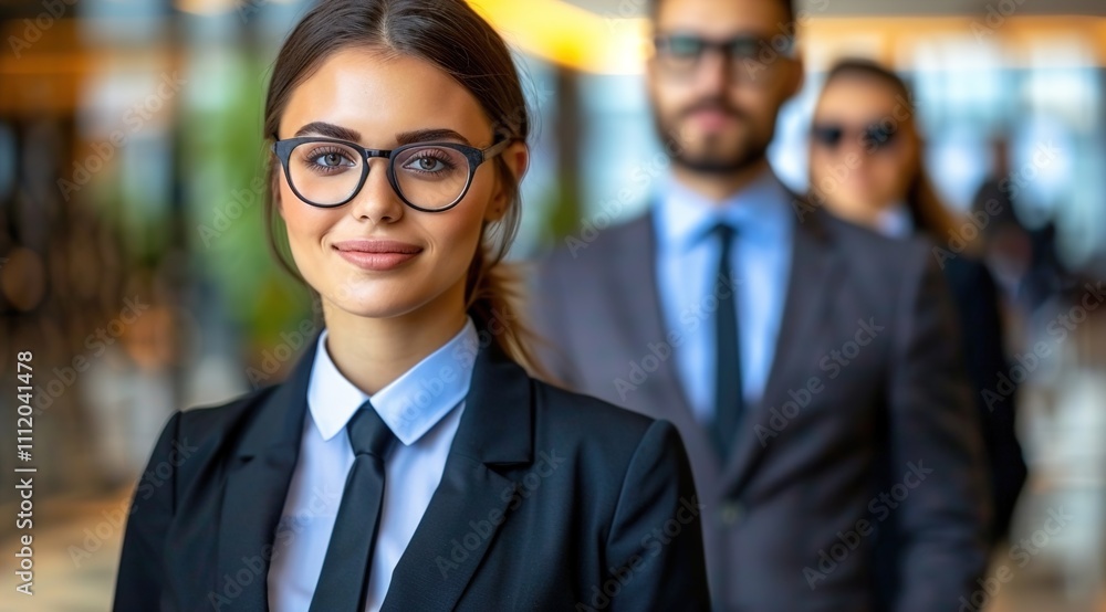 two happy professional business people team woman and man workers working at corporate office two happy professional business people team woman and man workers working at corporate office