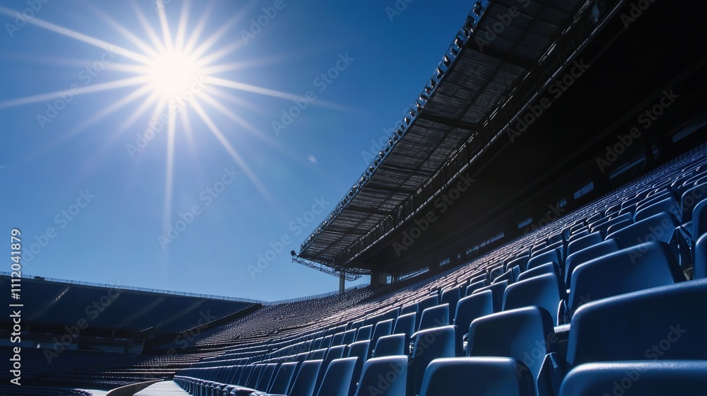 Fototapeta premium Empty stadium seats, a silent testament to the absence of fans, symbolizing the void left by the lack of human connection and shared experiences in the face of challenges.