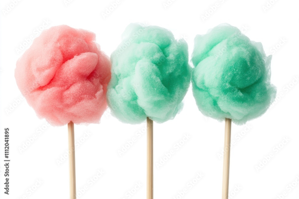 Three pastel-colored cotton candy on sticks. Three pastel-colored cotton candy on sticks.