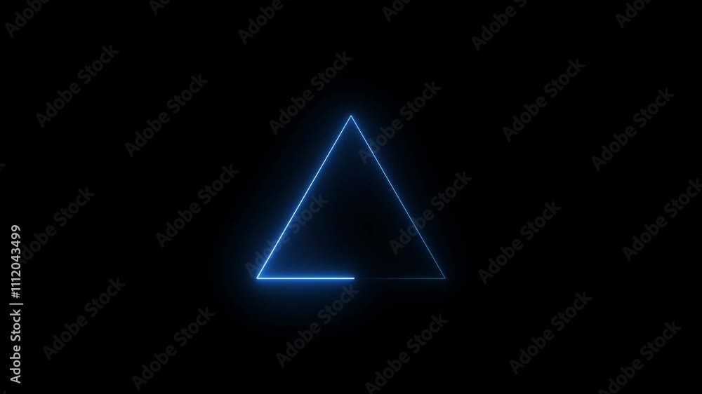 Blue color strange Neon glowing triangle icon motion concept. triangle sign icon animation on black background. Blue color strange Neon glowing triangle icon motion concept. triangle sign icon animation on black background.