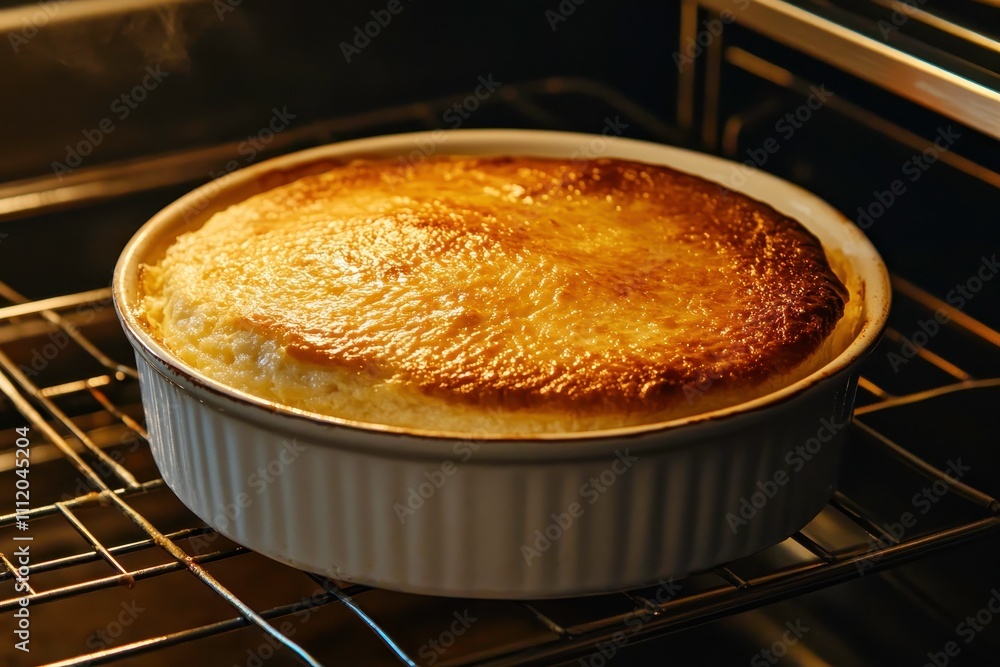 Golden Brown Soufflé Baking in an Oven, Perfectly Rising and Creating a Fluffy Texture, Captured in a Cozy Kitchen Setting with Warm Lighting and Culinary Delight Golden Brown Soufflé Baking in an Oven, Perfectly Rising and Creating a Fluffy Texture, Captured in a Cozy Kitchen Setting with Warm Lighting and Culinary Delight