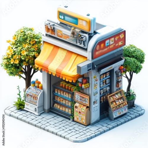 Small store, snacks, drinks, awning.