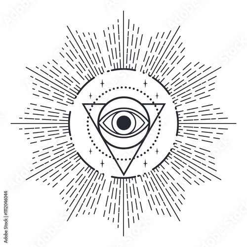Magic sacred eye symbol in triangle isolated on white background. All seeing eye. Tarot, mystery, astrology, esoteric symbolism