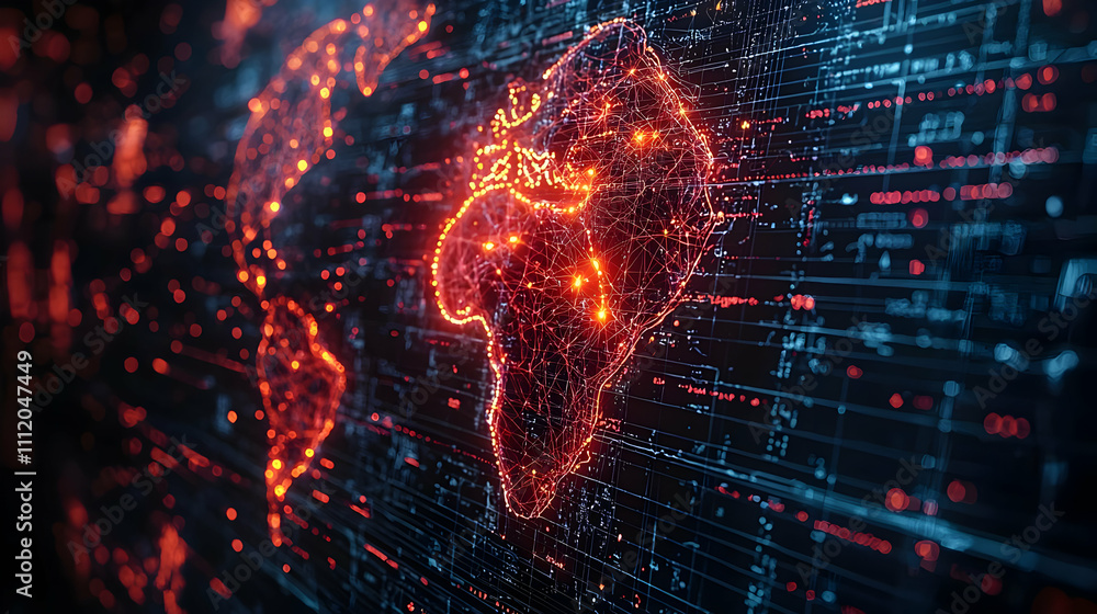 Global Network: Data Flows Digitally Across Continents Global Network: Data Flows Digitally Across Continents