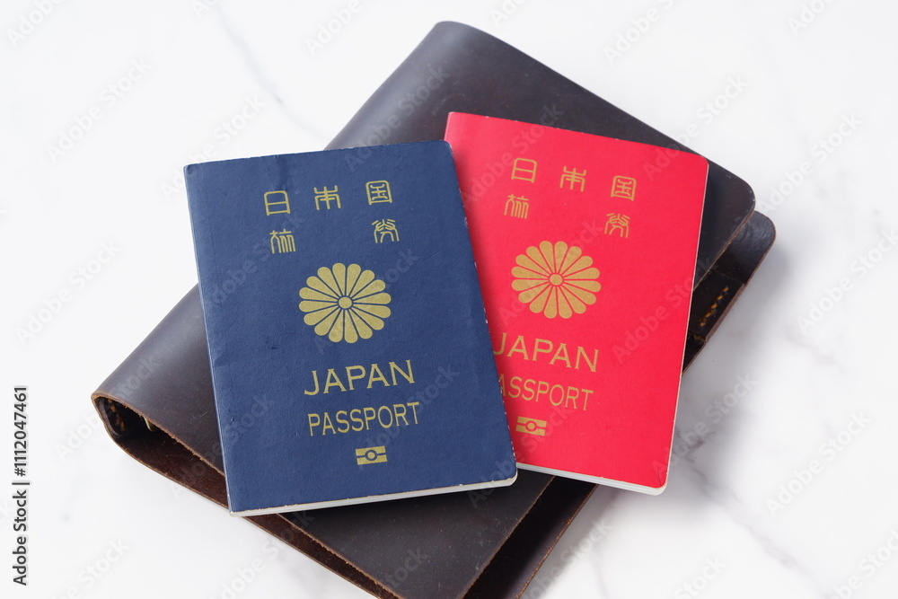 パスポート（10年用と5年用）とシステム手帳（トラベラーズノート）で、海外旅行を計画しているイメージ
