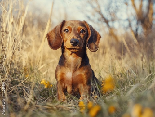 Small Brown Dog in Tall Grass