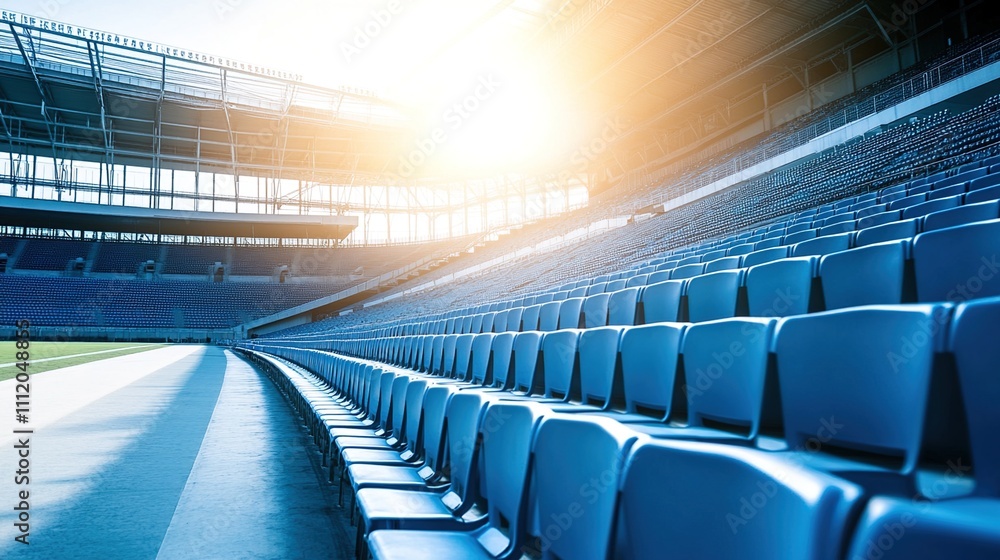 Obraz premium Empty stadium seats, a silent testament to the absence of fans, symbolizing the void left by the lack of human connection and shared experiences in the face of challenges.