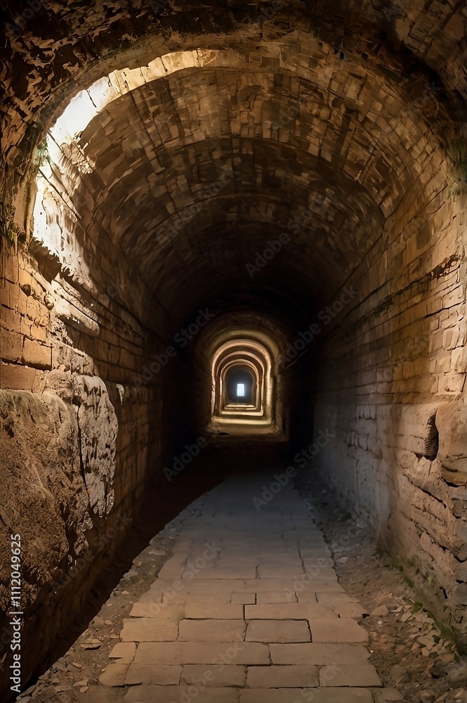 view of catacombs , brick tunnel view of catacombs , brick tunnel
