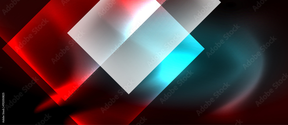 Fototapeta premium Glass squares with neon shiny light abstract background