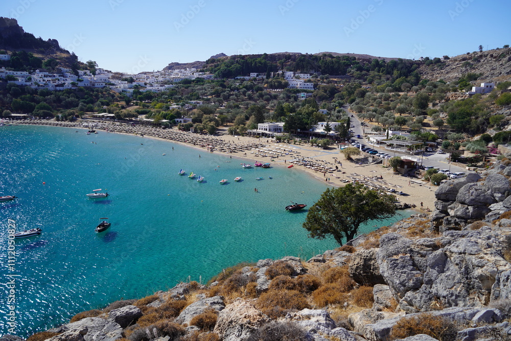 panoramic view of Lindos bay panoramic view of Lindos bay