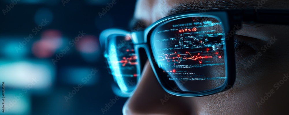 A close-up of glasses reflecting digital data, showcasing a tech-savvy environment with vibrant colors and a focus on programming or cybersecurity themes. A close-up of glasses reflecting digital data, showcasing a tech-savvy environment with vibrant colors and a focus on programming or cybersecurity themes.