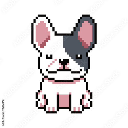 Pixel art french bulldog vector in retro style for design.