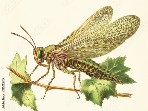 Leaf Hopper Vintage Illustration of Grape Leaf Hopper with Expanded Wings