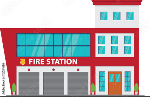 Fire station building in flat style, isolated on white background