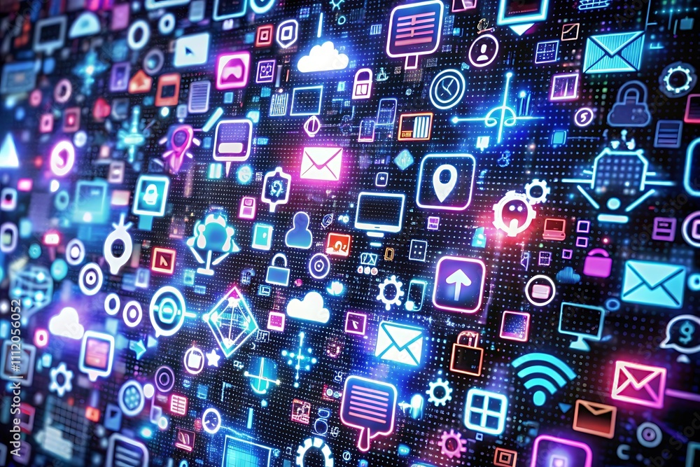 technological background features a sleek, futuristic design with abstract tech elements, including circuits, grids, and glowing patterns